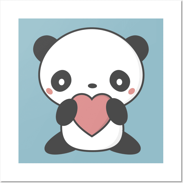 Kawaii Cute Panda With A Heart T-Shirt Wall Art by wordsberry